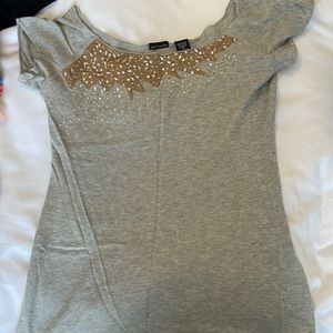 Gray off the shoulder jeweled soft shirt